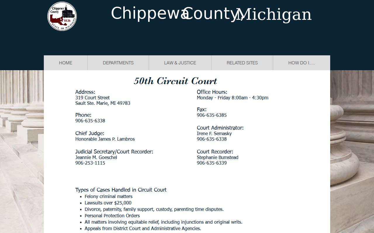 Official Chippewa County 50th Circuit Court webpage