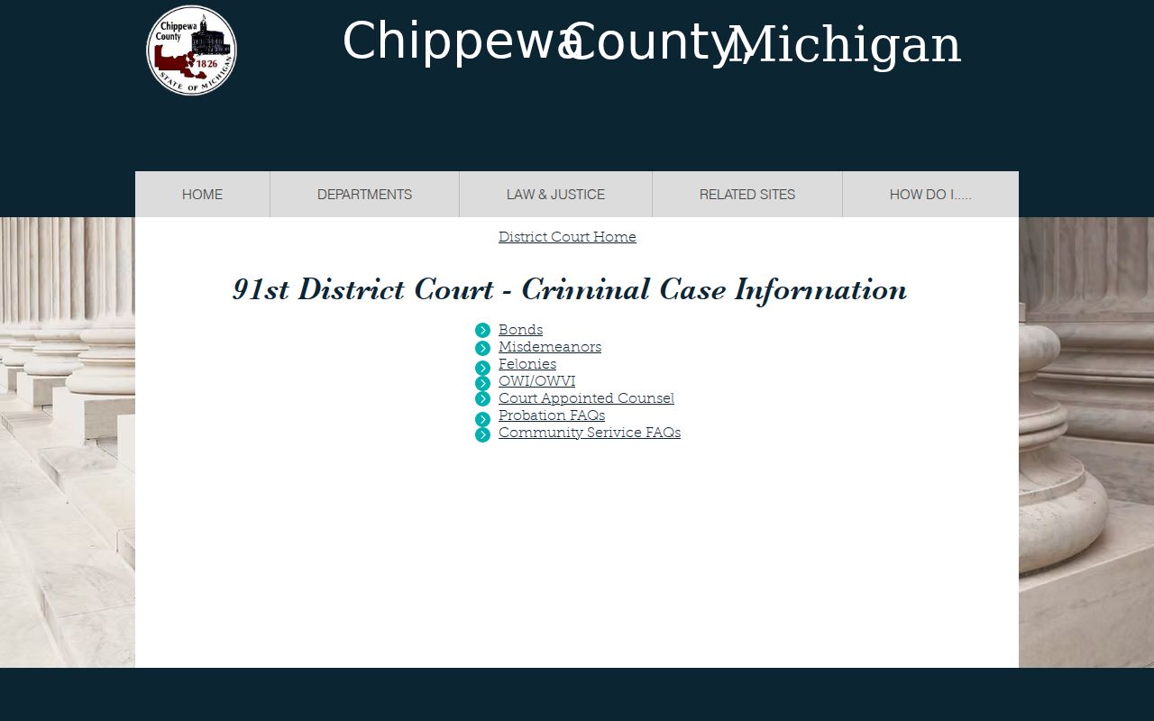 Chippewa County 91st District Court criminal case information page