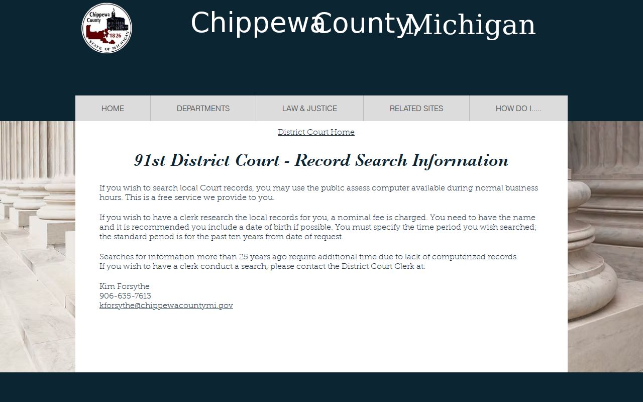 Chippewa County 91st District Court local record search instructions