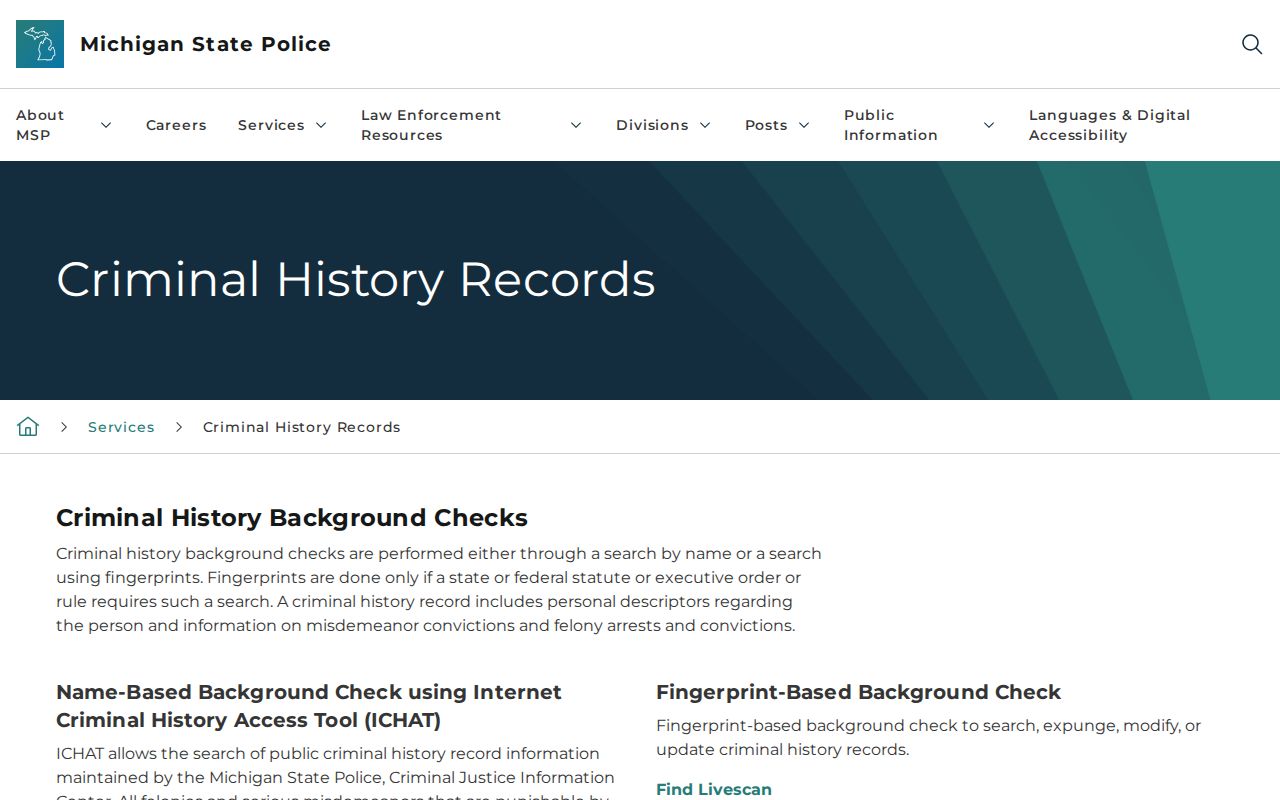 Michigan State Police criminal history guidance used for Chippewa County record checks