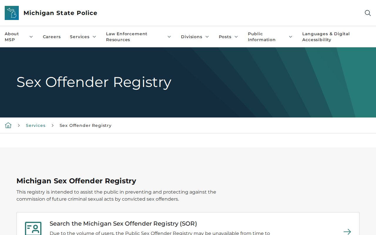 Chippewa County sex offender registry guidance from Michigan State Police
