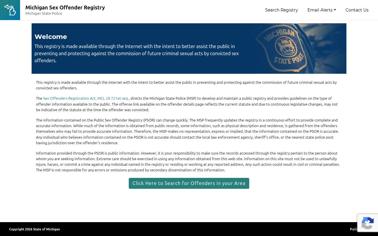 Chippewa County sex offender lookup on the Michigan PSOR search interface